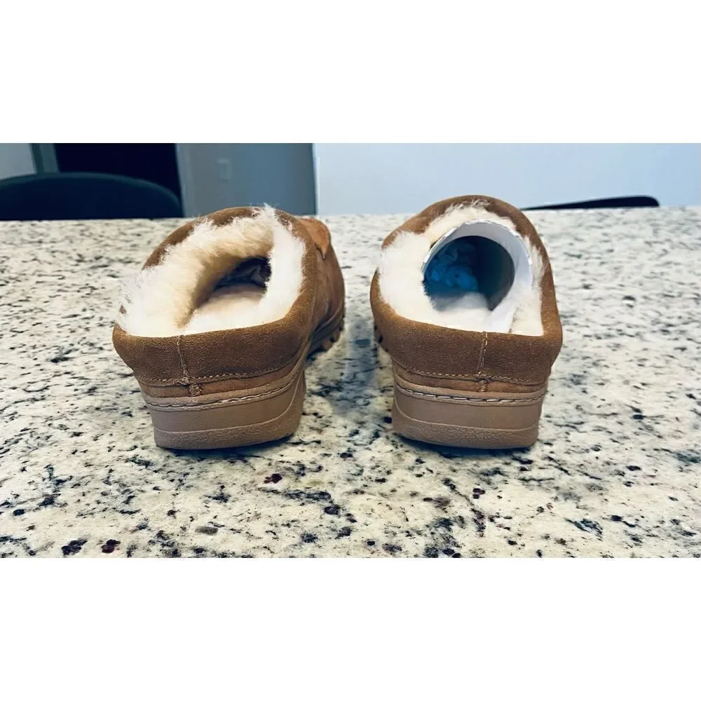EZ Feet Men’s Genuine Sheepskin Lined Suede Hardsole Clog Slipper House Shoe